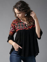 Women Black Printed A-Line Top