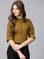 Women Olive Green Solid Shirt Style Top