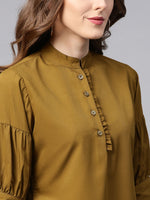 Women Olive Green Solid Shirt Style Top