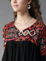 Women Black Printed A-Line Top