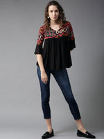 Women Black Printed A-Line Top