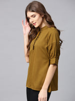 Women Olive Green Solid Shirt Style Top